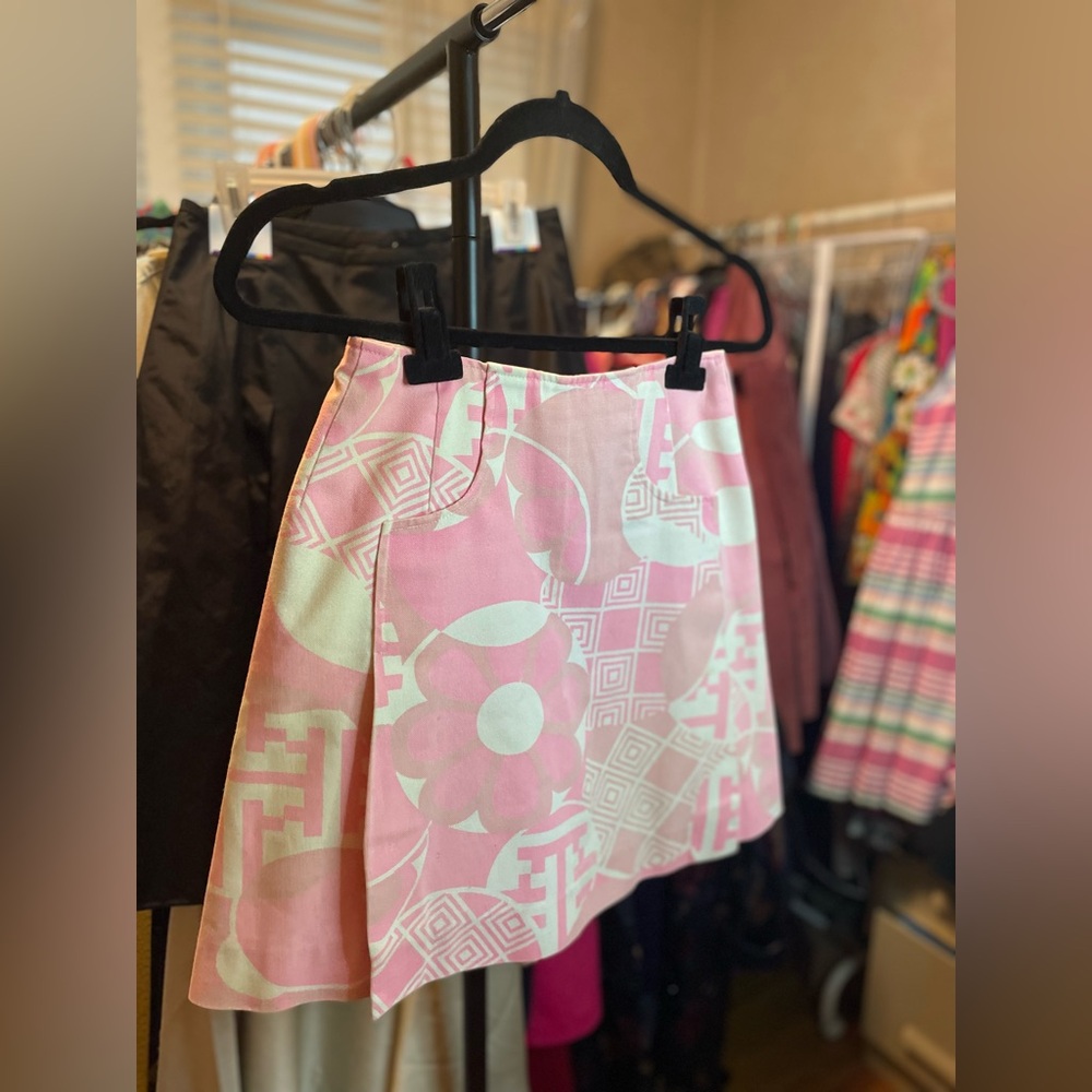 Pink Floral Geometric A-Line Mini Skirt Gordon of Philadelphia